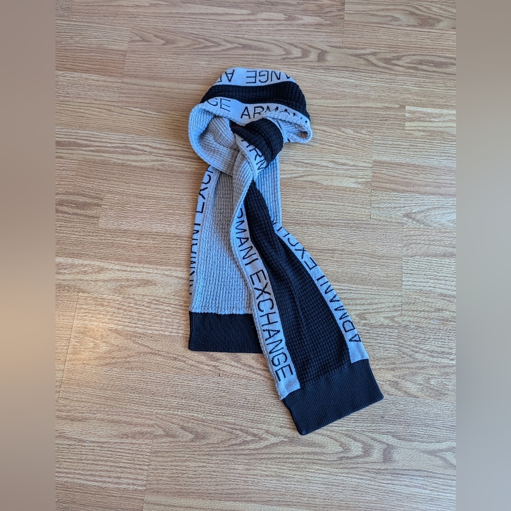Armani Exchange scarf. Fair Condition. Knit Waffle Pattern. 72x8 Inches.